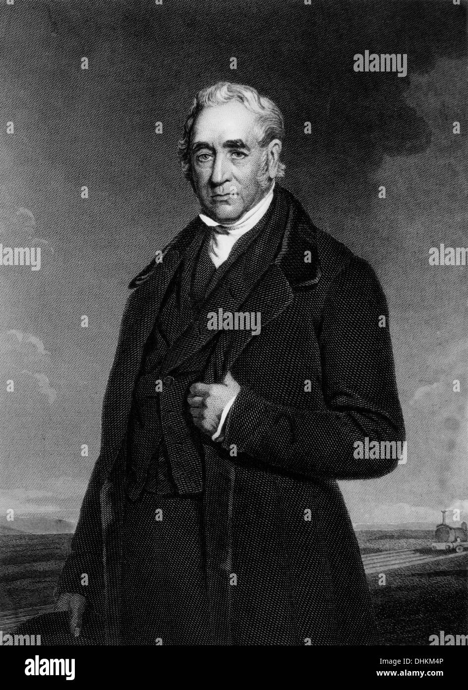 George Stephenson (1781-1848), englischer Ingenieur bemerkte Lokomotive Builder, close-up Portrait, Gravur, 1873 Stockfoto
