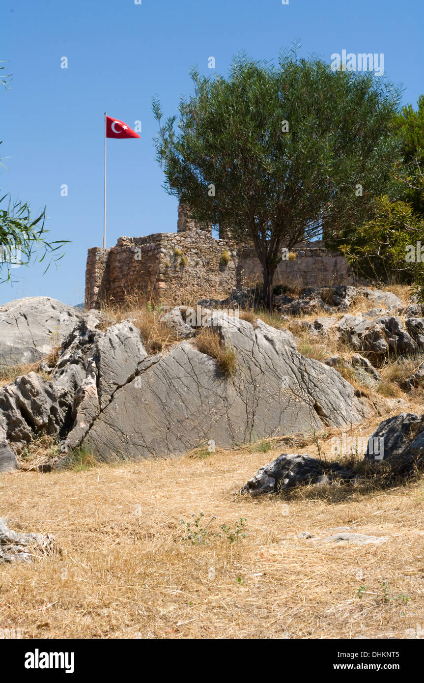 Ruinen der byzantinischen, seldschukischen und osmanischen Festung in Alanya, Mittelmeerküste der Türkei Stockfoto