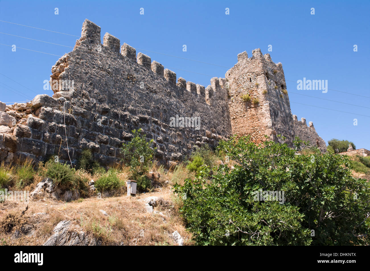 Ruinen der byzantinischen, seldschukischen und osmanischen Festung in Alanya, Mittelmeerküste der Türkei Stockfoto