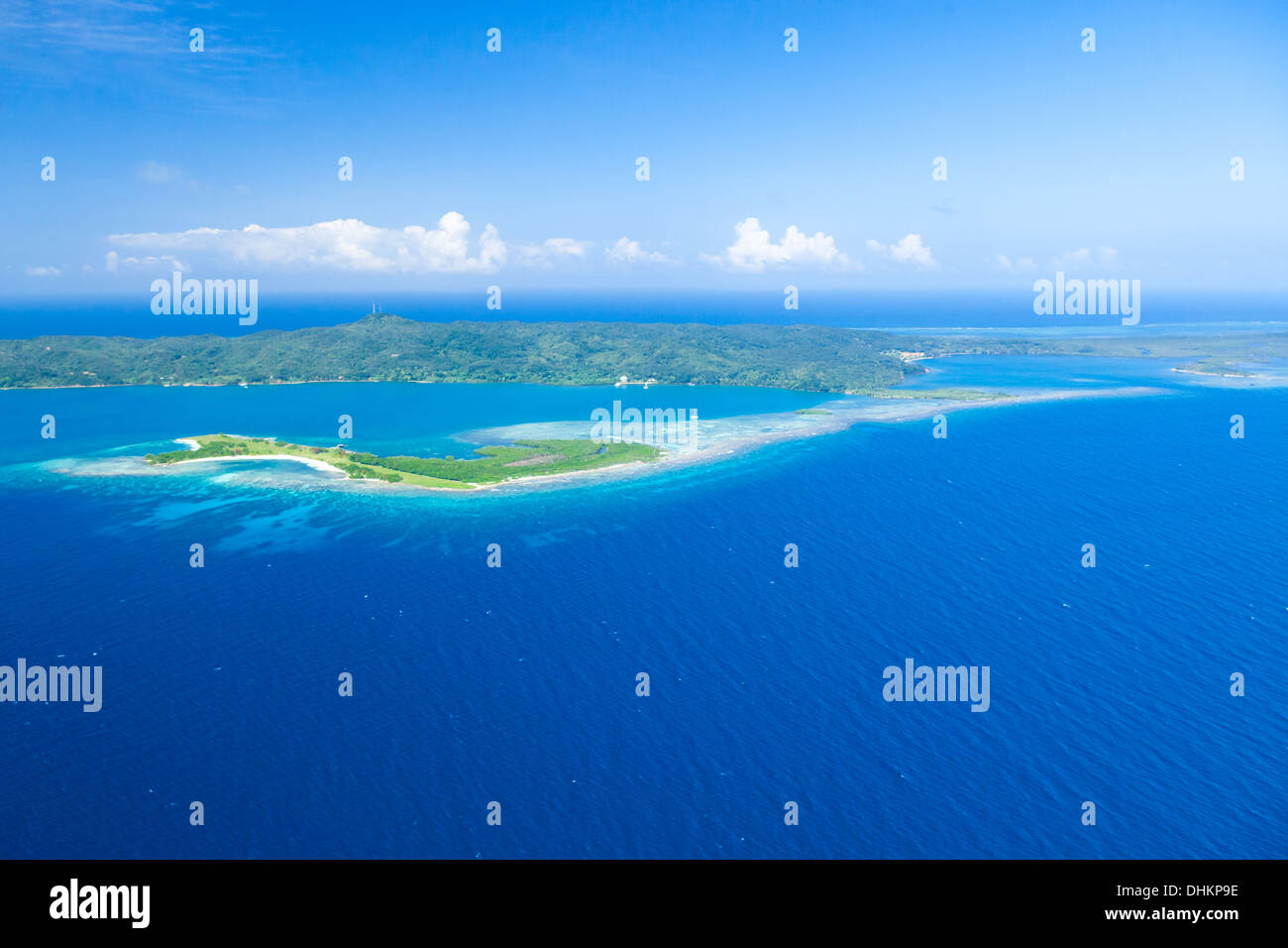 Luftbild von Fort Morgan Cay, Roatan, Honduras Stockfoto