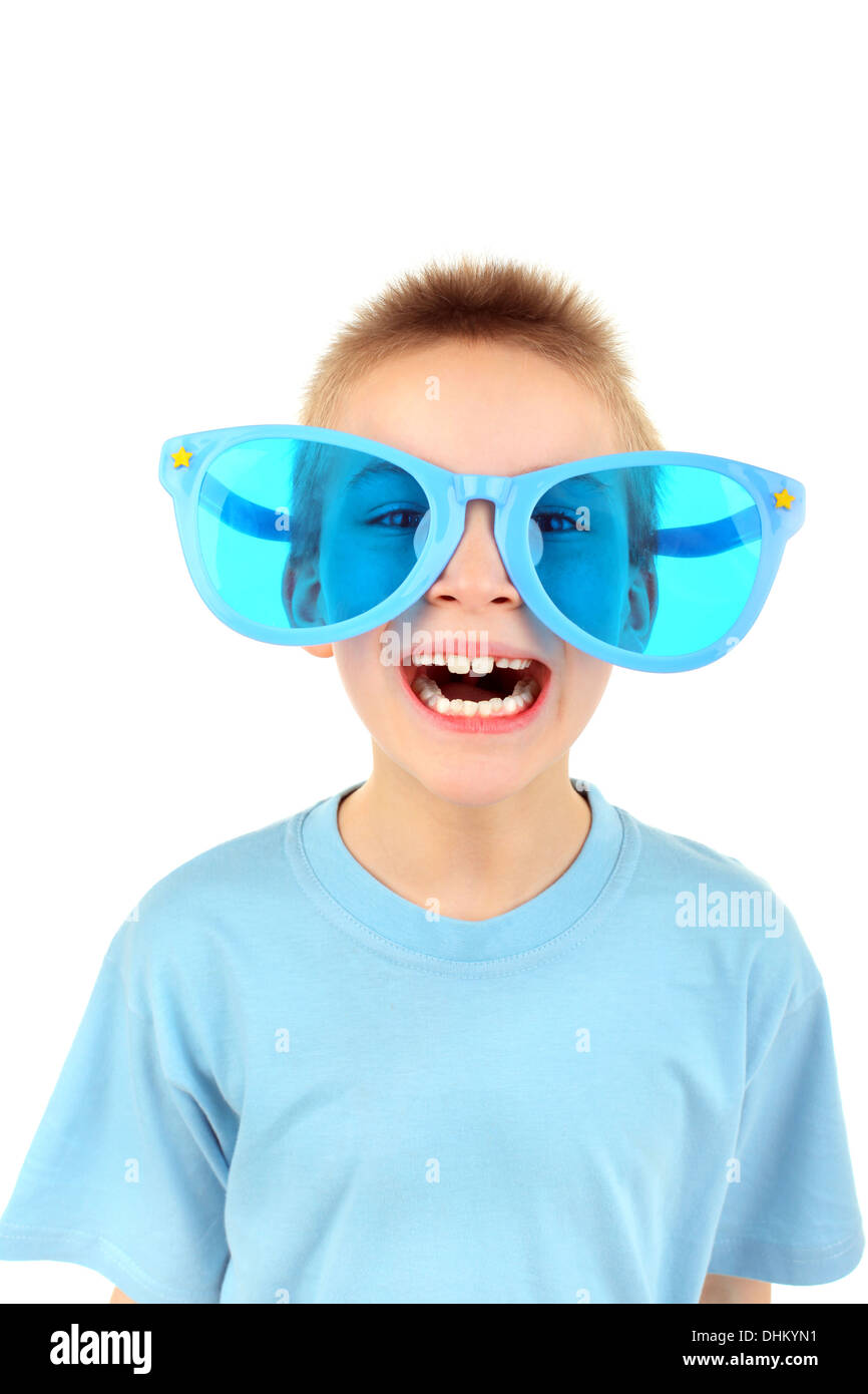 Junge in großen Gläsern Stockfoto