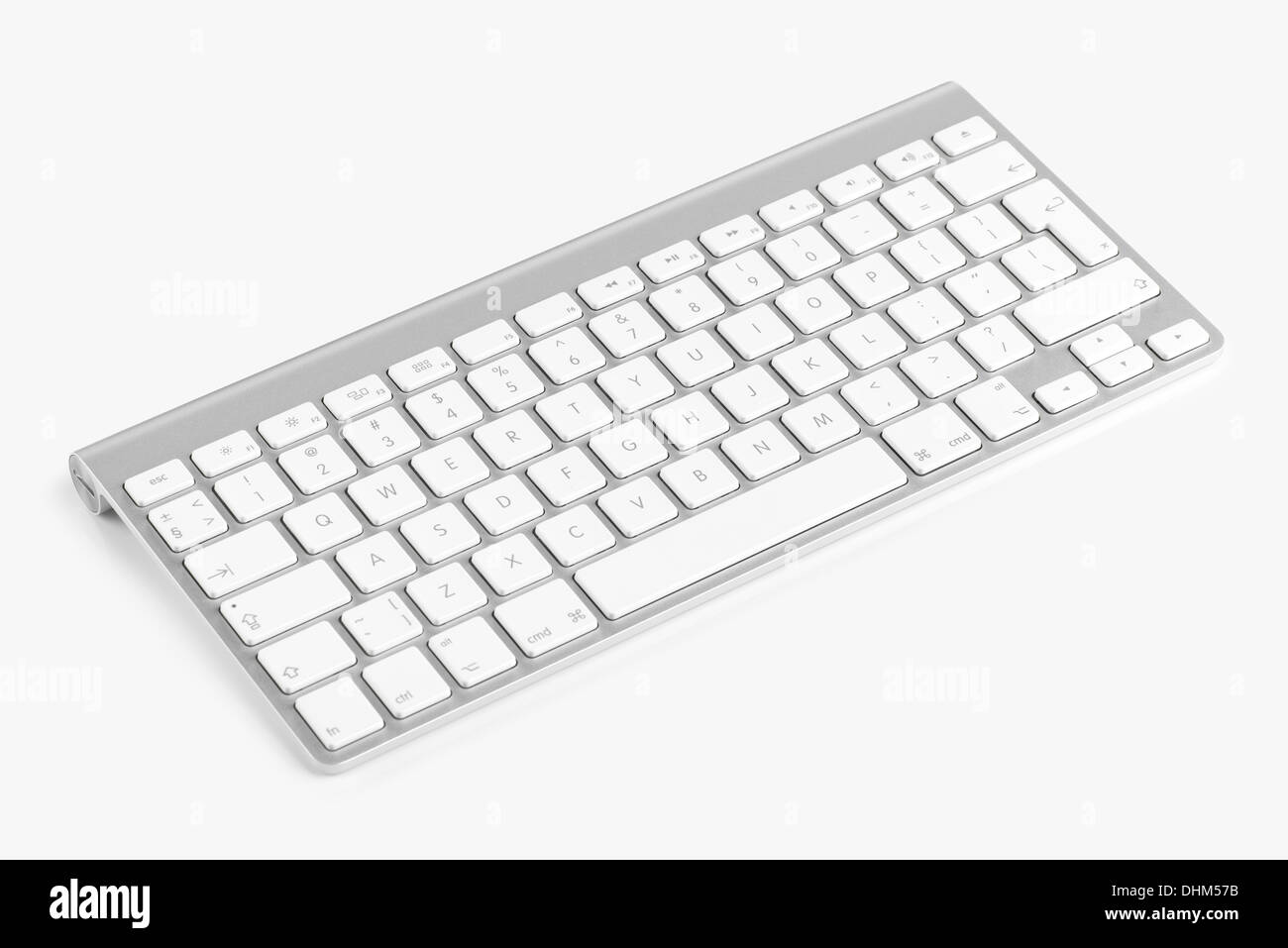 Drahtlose Computer-Tastatur mit dem englischen Alphabet isoliert auf weißem Hintergrund Stockfoto