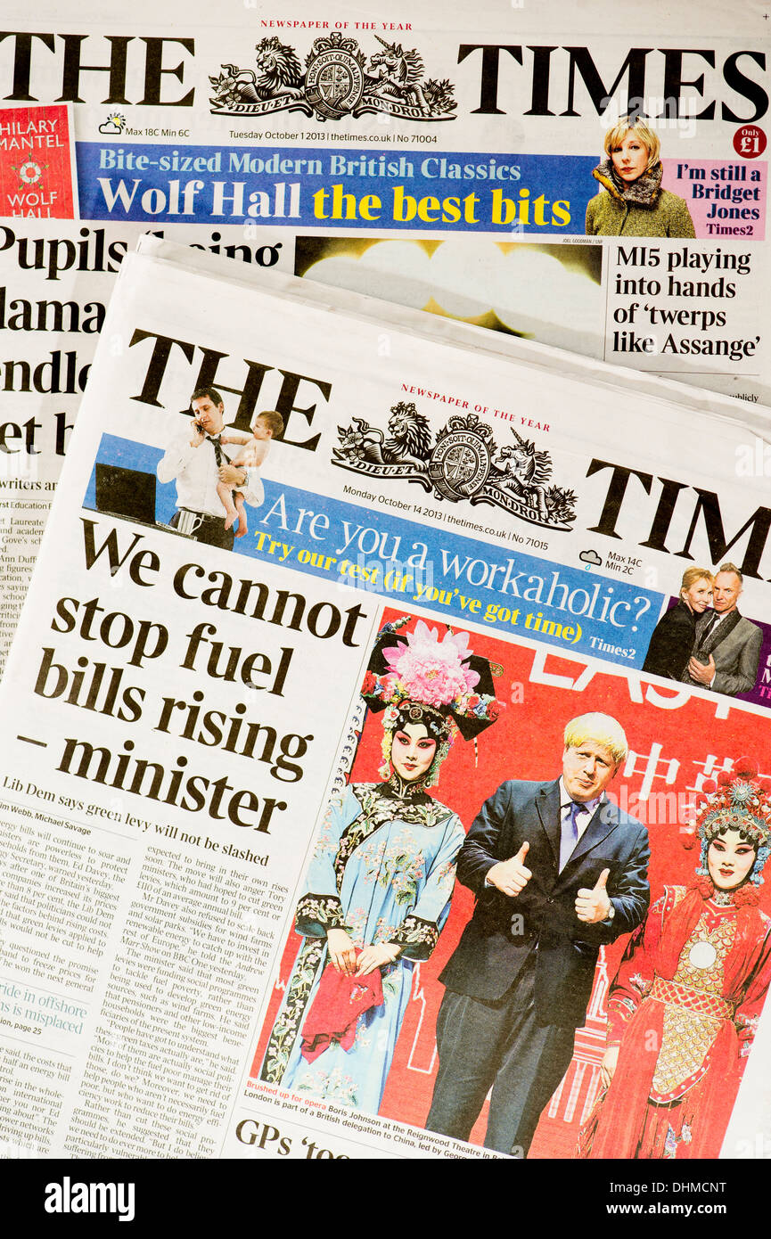 THE TIMES: UK national Press tägliche Zeitung Schlagzeile Titelseiten Stockfoto
