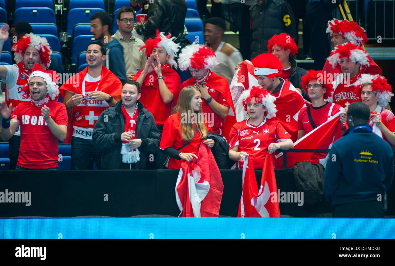 Schweizer Fans an die Barclays ATP World Tour Finals in The O2, London Stockfoto