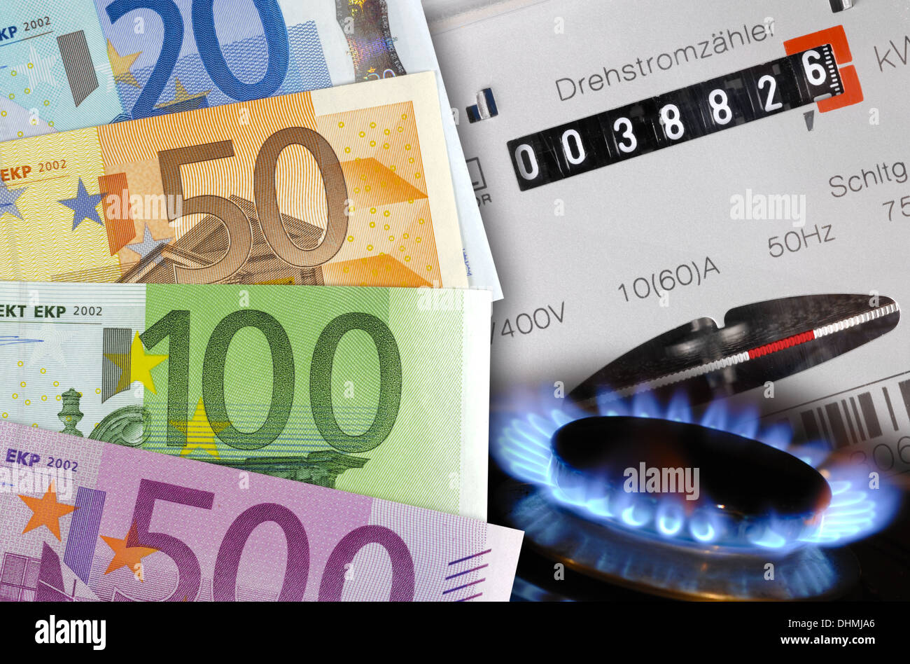 Kosten für Energie mit Euro-Währung Stockfoto