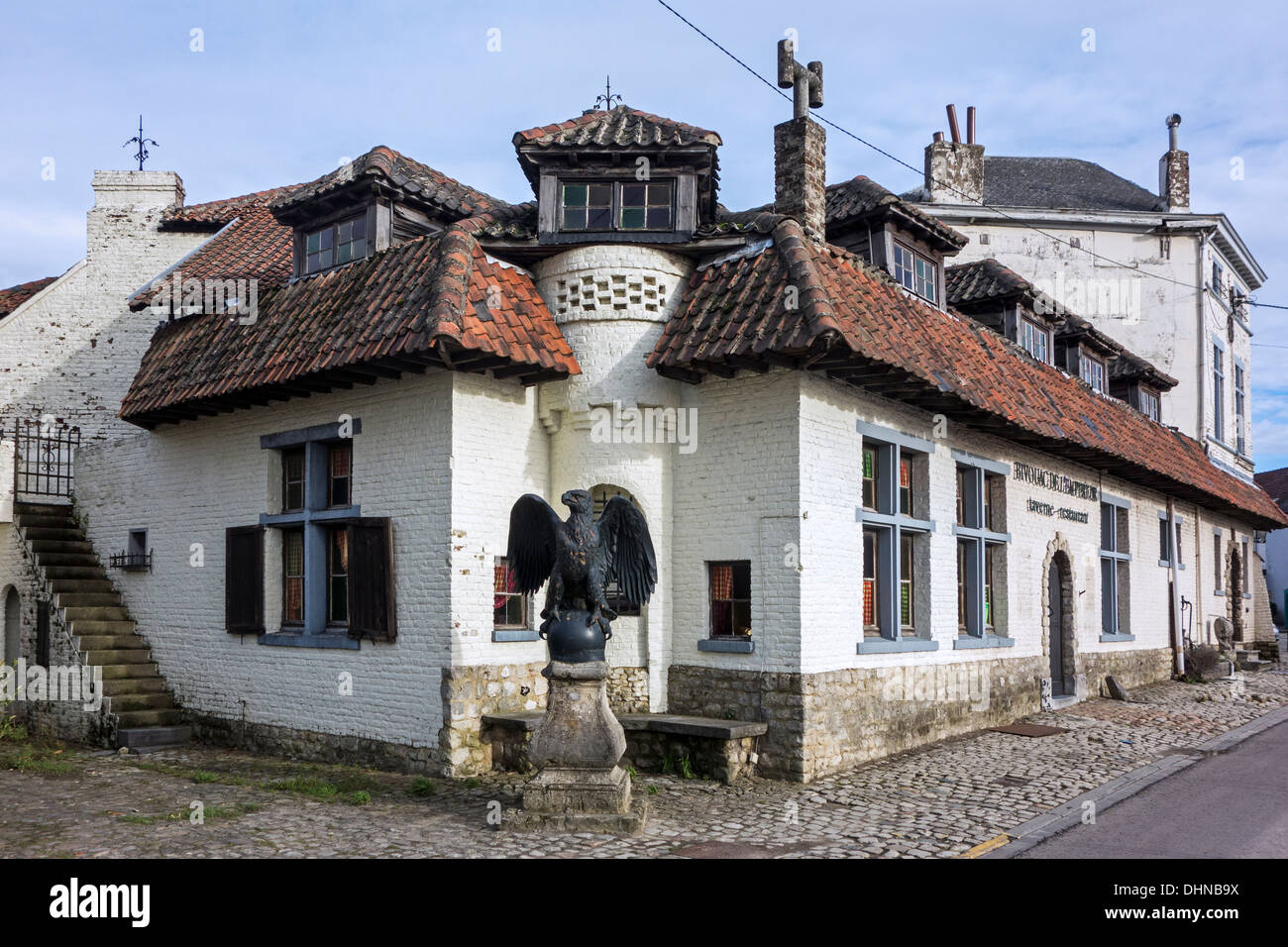 Die Taverne / Restaurant Biwak de l ' Empereur am Ort der Schlacht von Waterloo in Braine-l'Alleud in der Nähe von Brüssel, Belgien Stockfoto