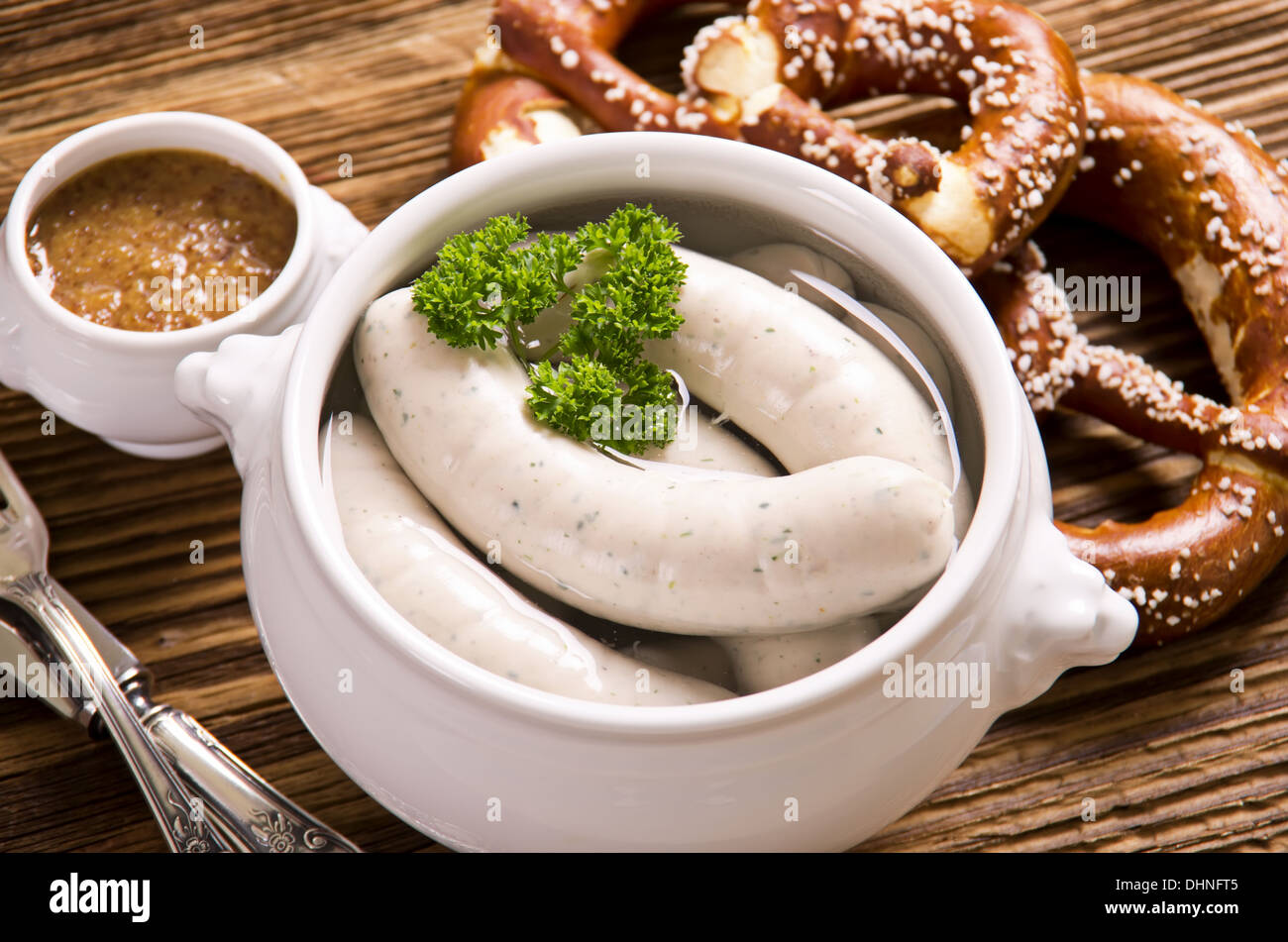 bayerische Weißwurst-Frühstück Stockfoto