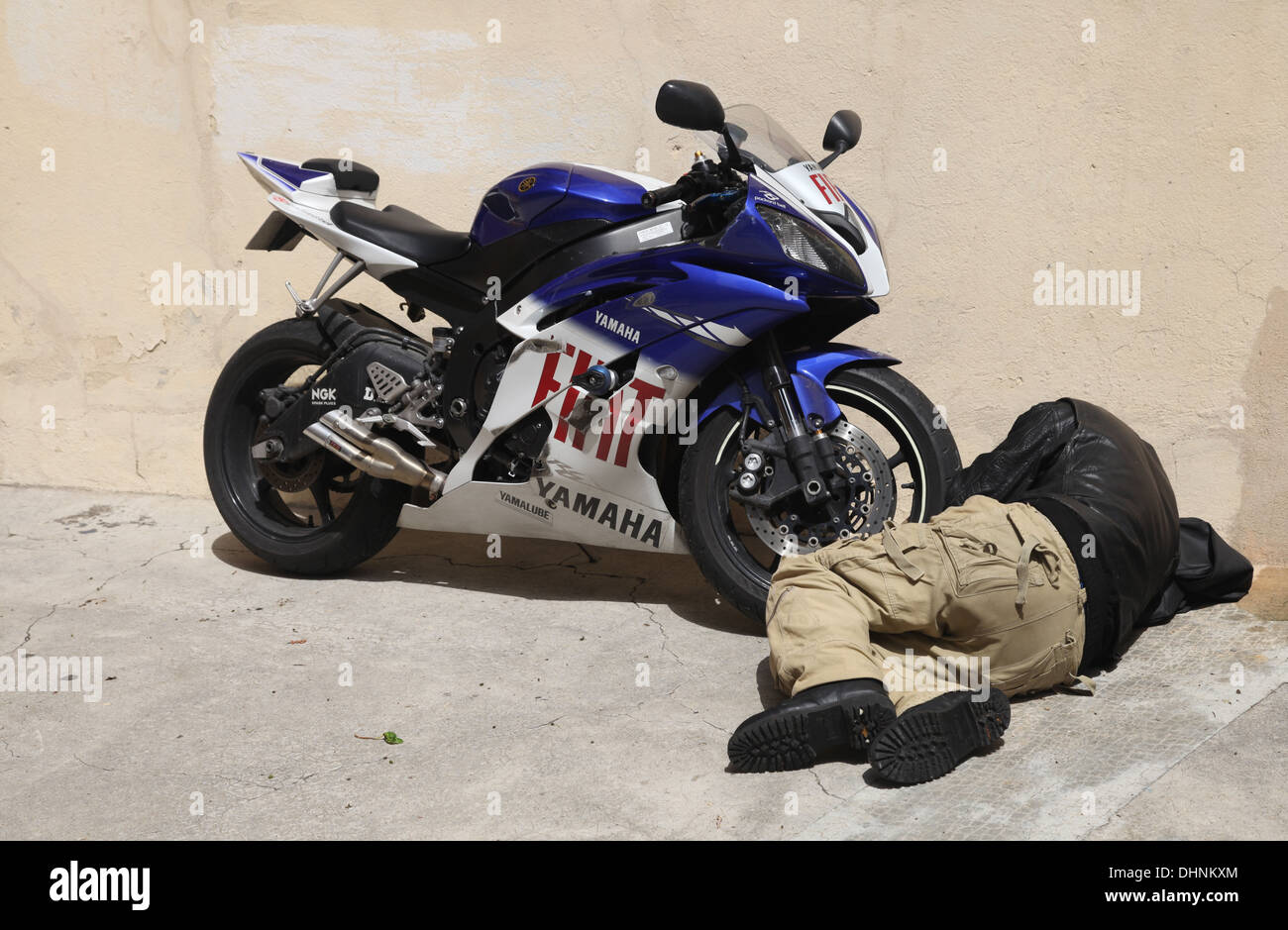 Verschlafene Biker in Antibes Stockfoto