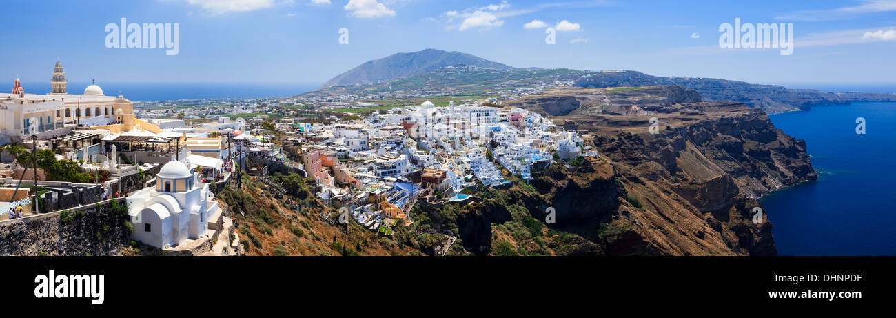 Panorama-Aufnahme mit Blick auf Fira Santorini (Thira) Insel Griechenland Europa Stockfoto