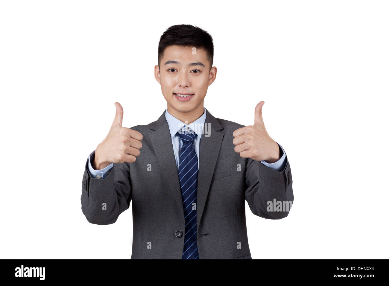 Porträt eines Geschäftsmannes Daumen auftauchen Stockfoto