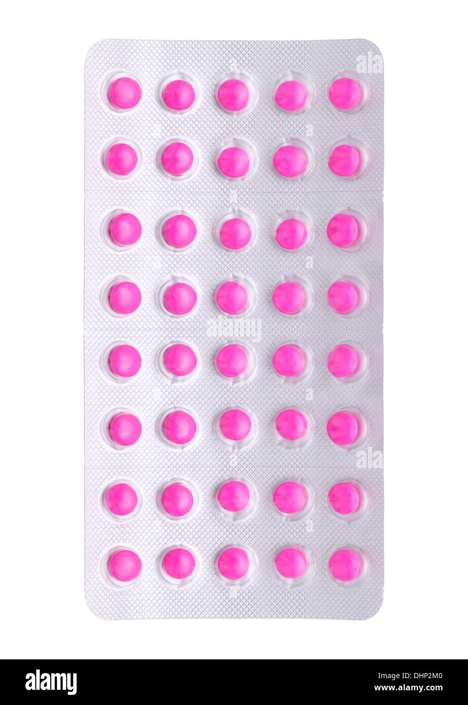 Pillen in einer Blisterpackung auf weißem Hintergrund Stockfoto