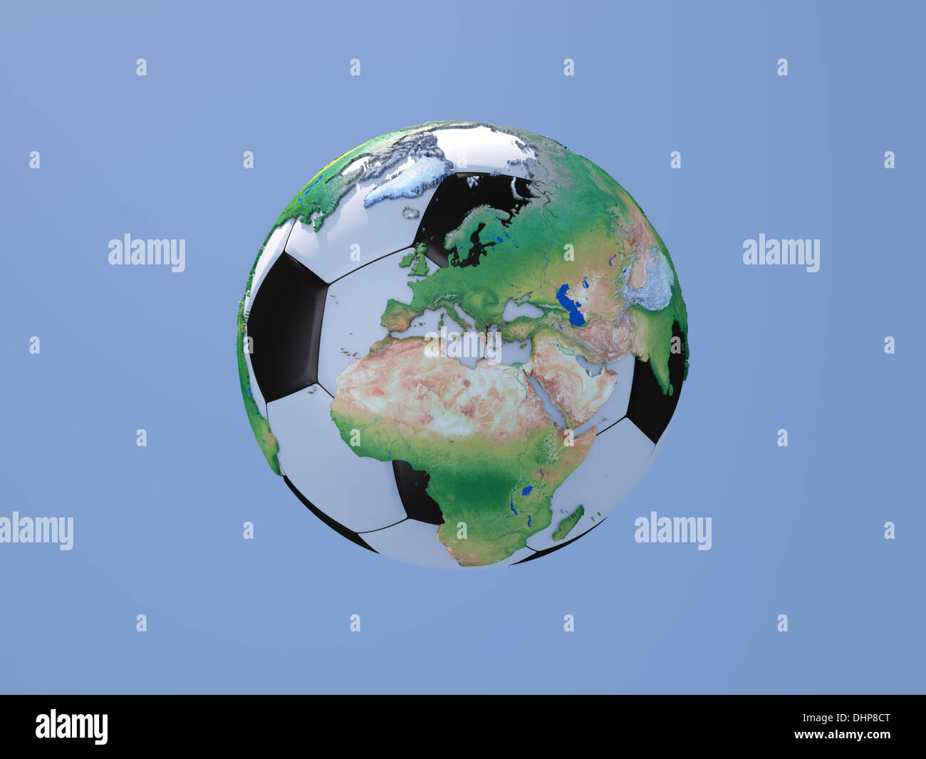 Soccerball mit Globe: Europa und Afrika Stockfoto