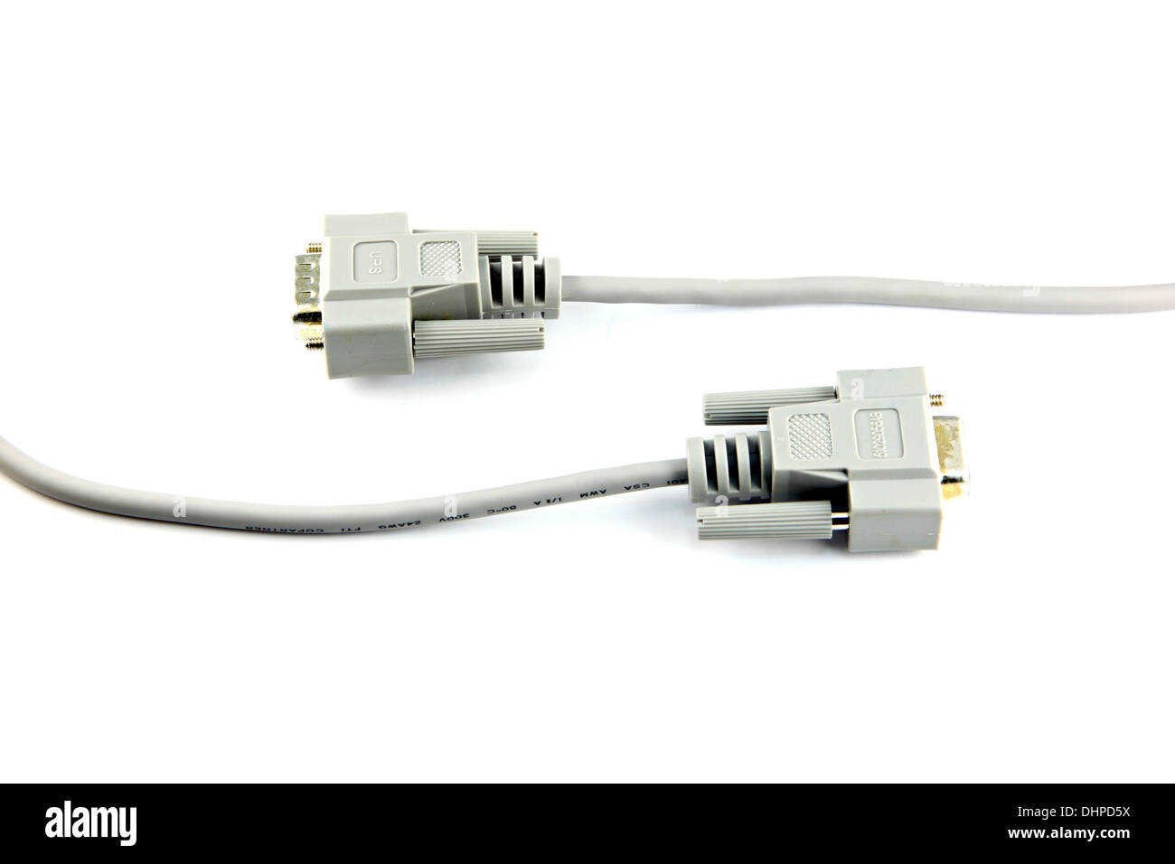 Kabel zum Verbinden des Druckers auf weißem Hintergrund. Stockfoto