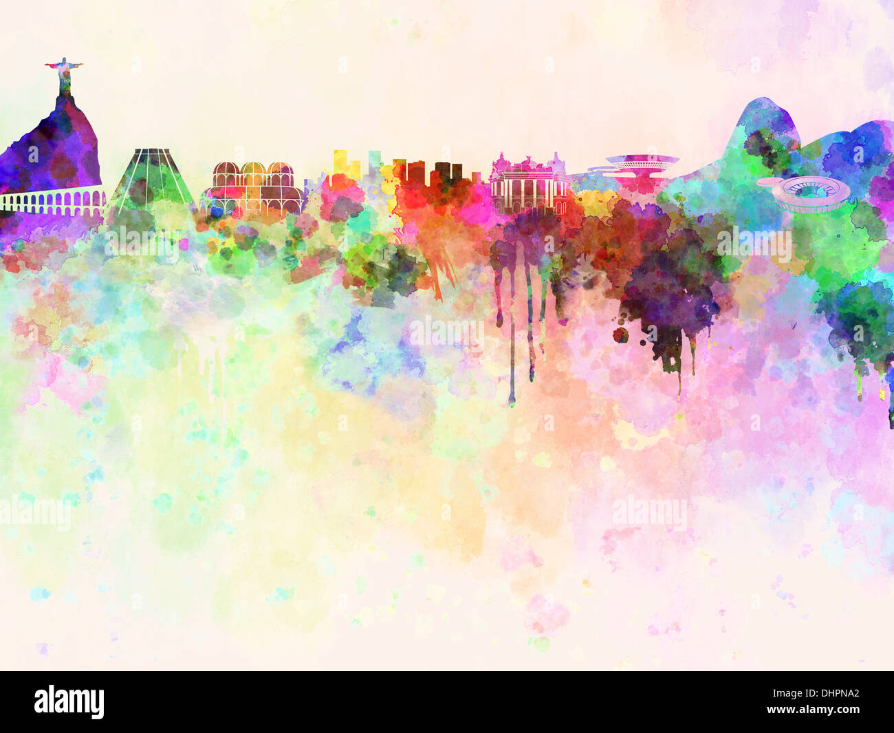 Skyline von Rio De Janeiro in Aquarell Hintergrund Stockfoto