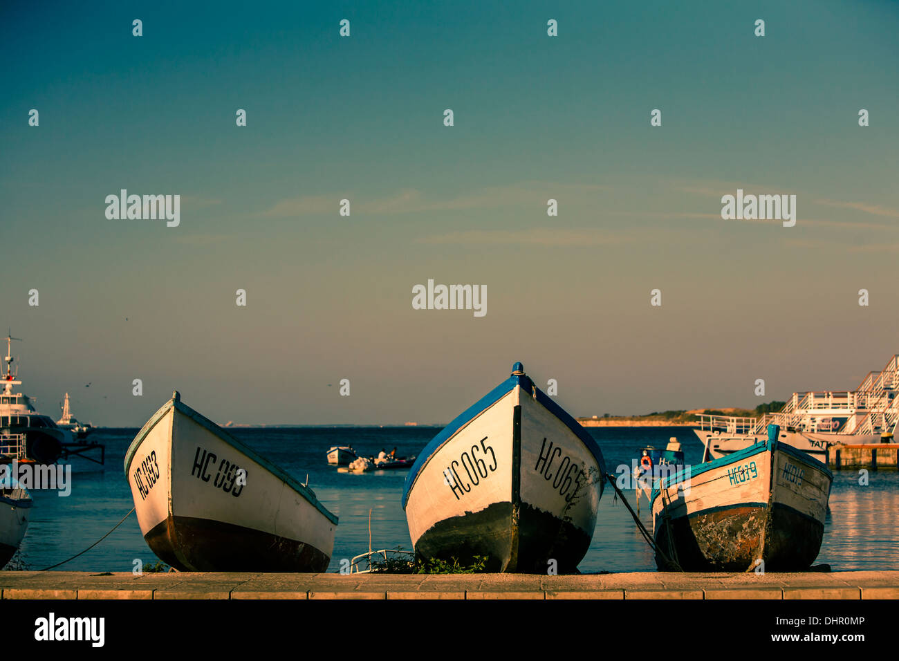 Fischerboote im Hafen von Nessebar, Bulgarien 2013 Stockfoto