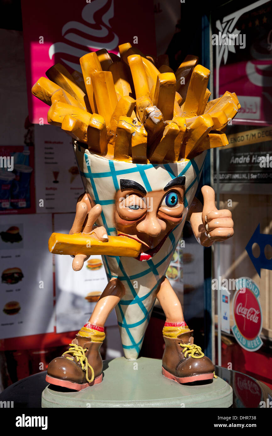 Werbung-Statue für Pommes frites in Amsterdam, Niederlande Stockfoto
