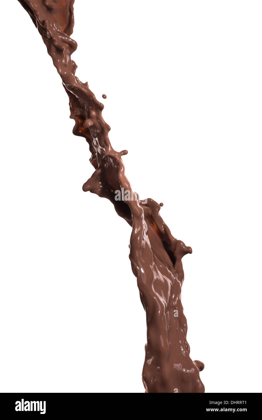 strömenden Milchschokolade, isoliert auf weißem Hintergrund Stockfoto