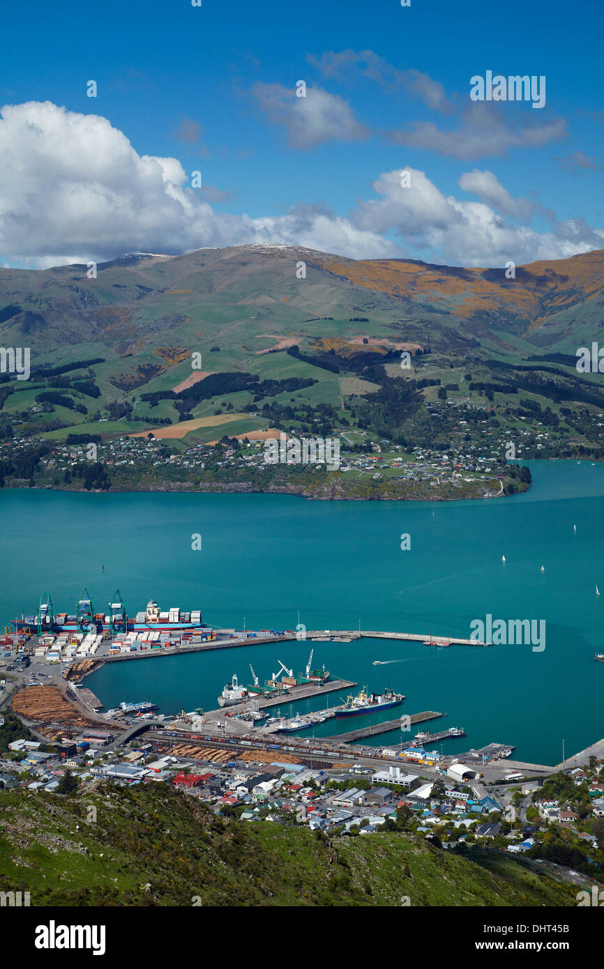 Lyttelton Harbour von Christchurch Gondola Bergstation, Mt Cavendish, Port Hills, Christchurch, Canterbury, Neuseeland Stockfoto