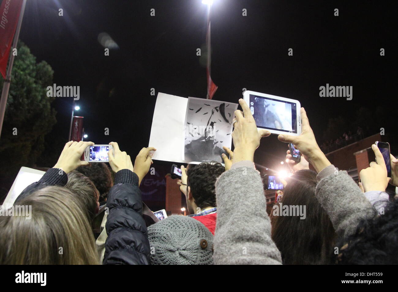 Rom, Italien. 14. November 2013 Fans warten für Liam Hemsworth, Jennifer Lawrence, Josh Hutcherson auf dem roten Teppich für den Film Hunger Games auf dem Rom International Film Festival im Auditorium in Rom, Ital Credit: Gari Wyn Williams/Alamy Live News Stockfoto