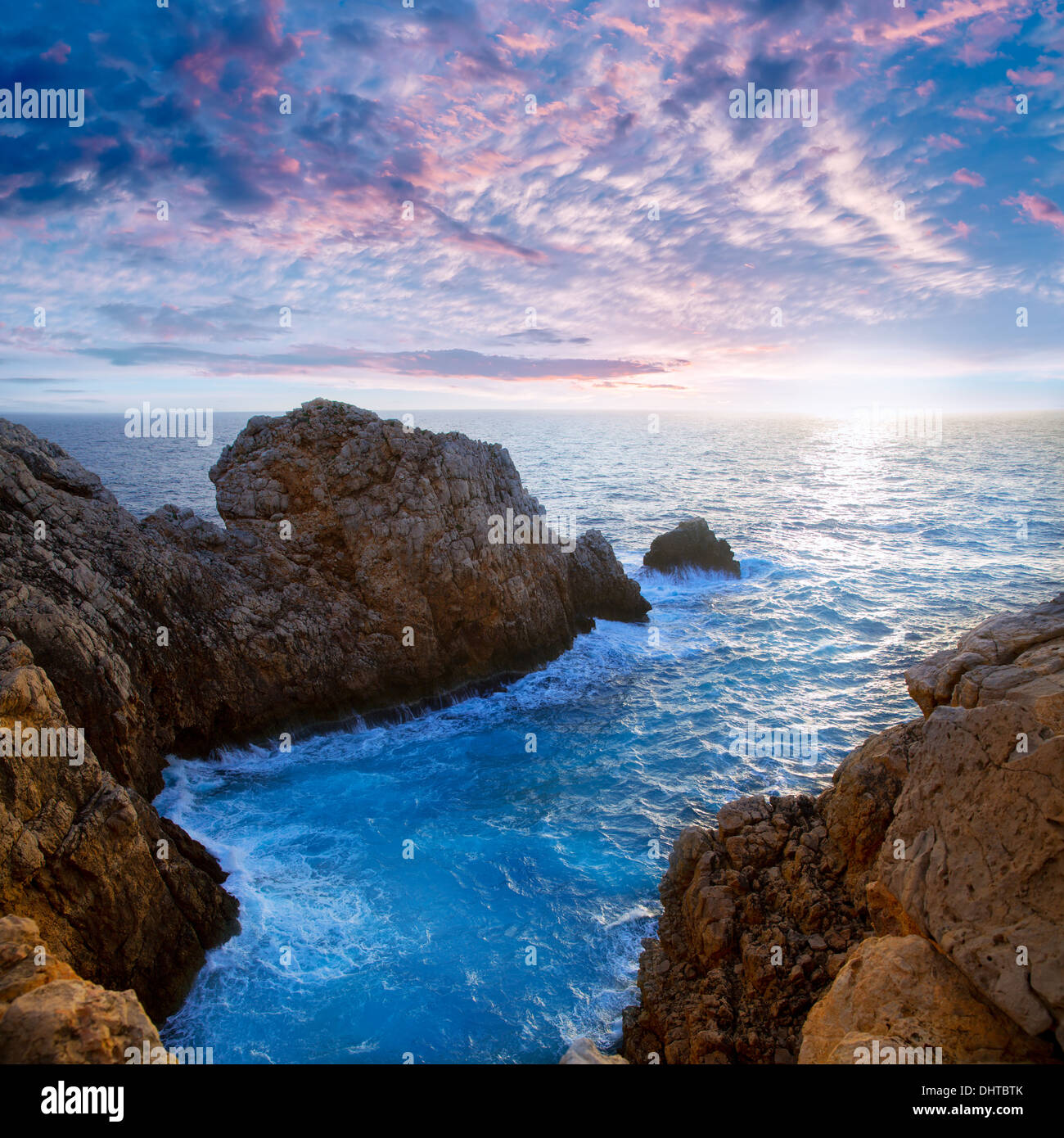 Menorca Punta Nati Sonnenuntergang in Ciutadella Balearischen Inseln im Mittelmeer Stockfoto