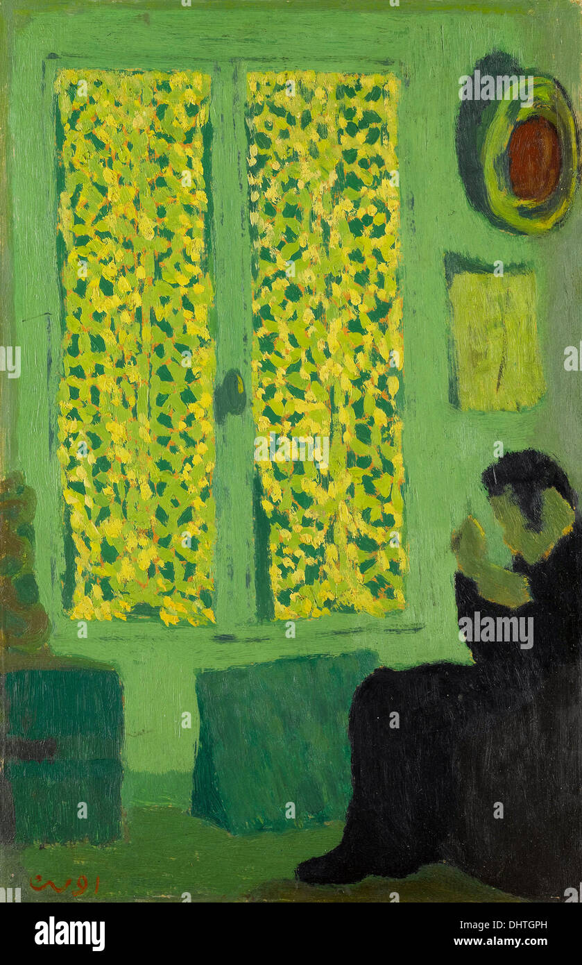 Das grüne Landesinnere (von einem verhangenen Fenster sitzende Figur) - von Édouard Vuillard, 1891 Stockfoto