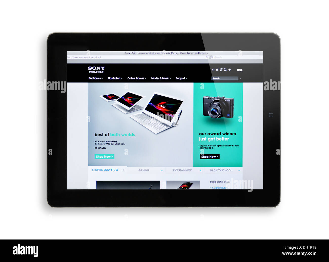 SONY Tablet Laptop-Website auf dem iPad-Bildschirm Stockfoto