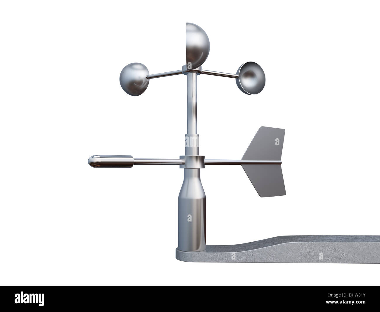 Anemometer, Windgeschwindigkeit und Windrichtung Messgerät isoliert auf weißem Hintergrund Stockfoto