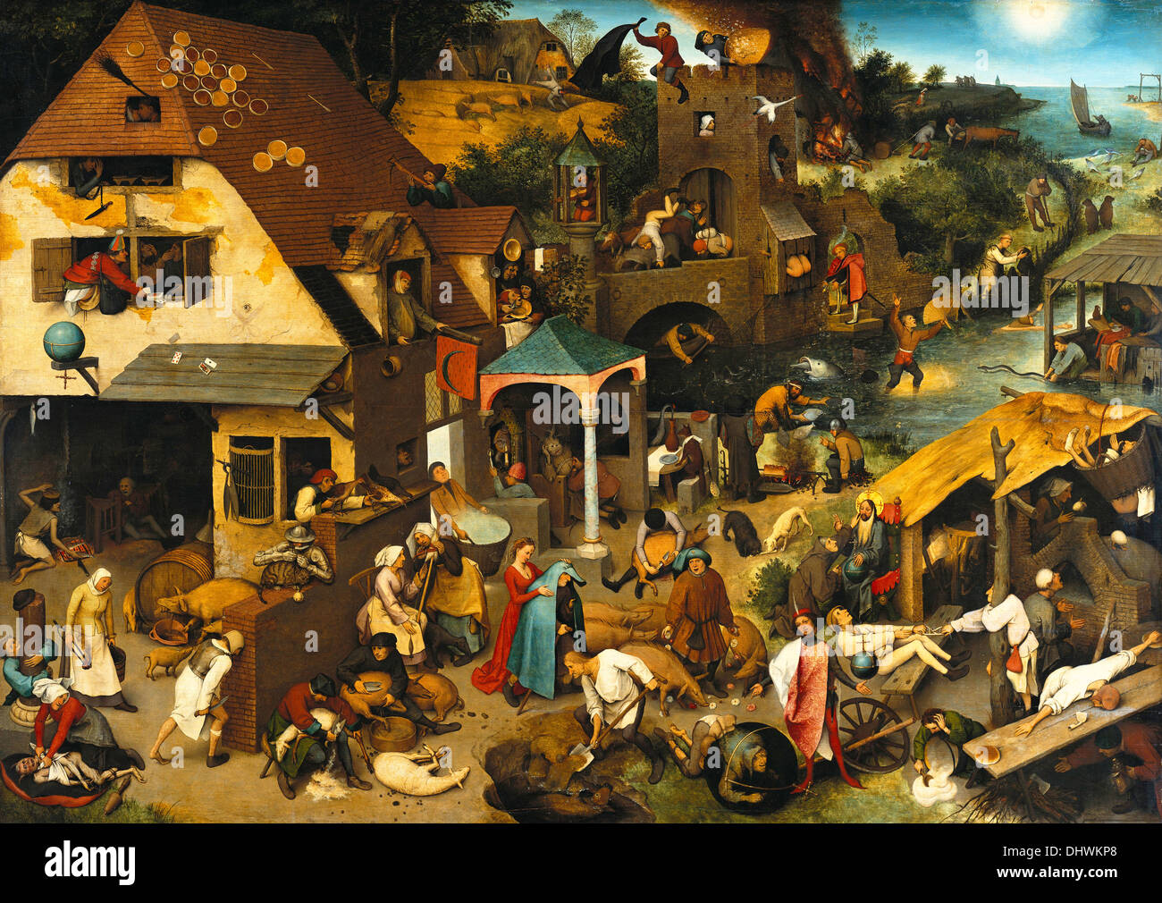 Die niederländischen Sprichwörter - von Pieter Bruegel der ältere, 1559 Stockfoto