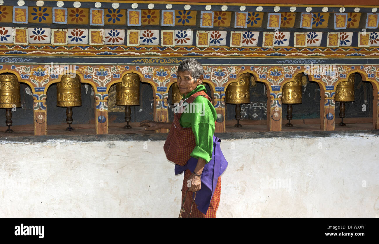 Buddhistischen Gebet Mühlen, Lobesa, Bhutan Stockfoto