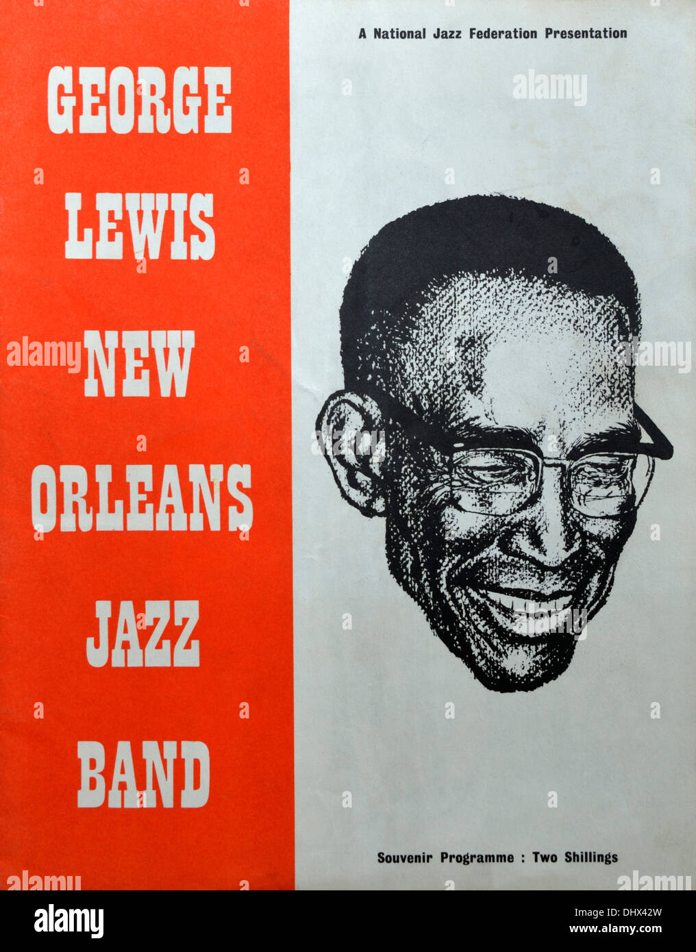 Jazz-Konzert Souvenir Programm. Ein Landesverband Jazz-Präsentation. George Lewis New Orleans Jazz Band. Britische Tour 1957. Stockfoto