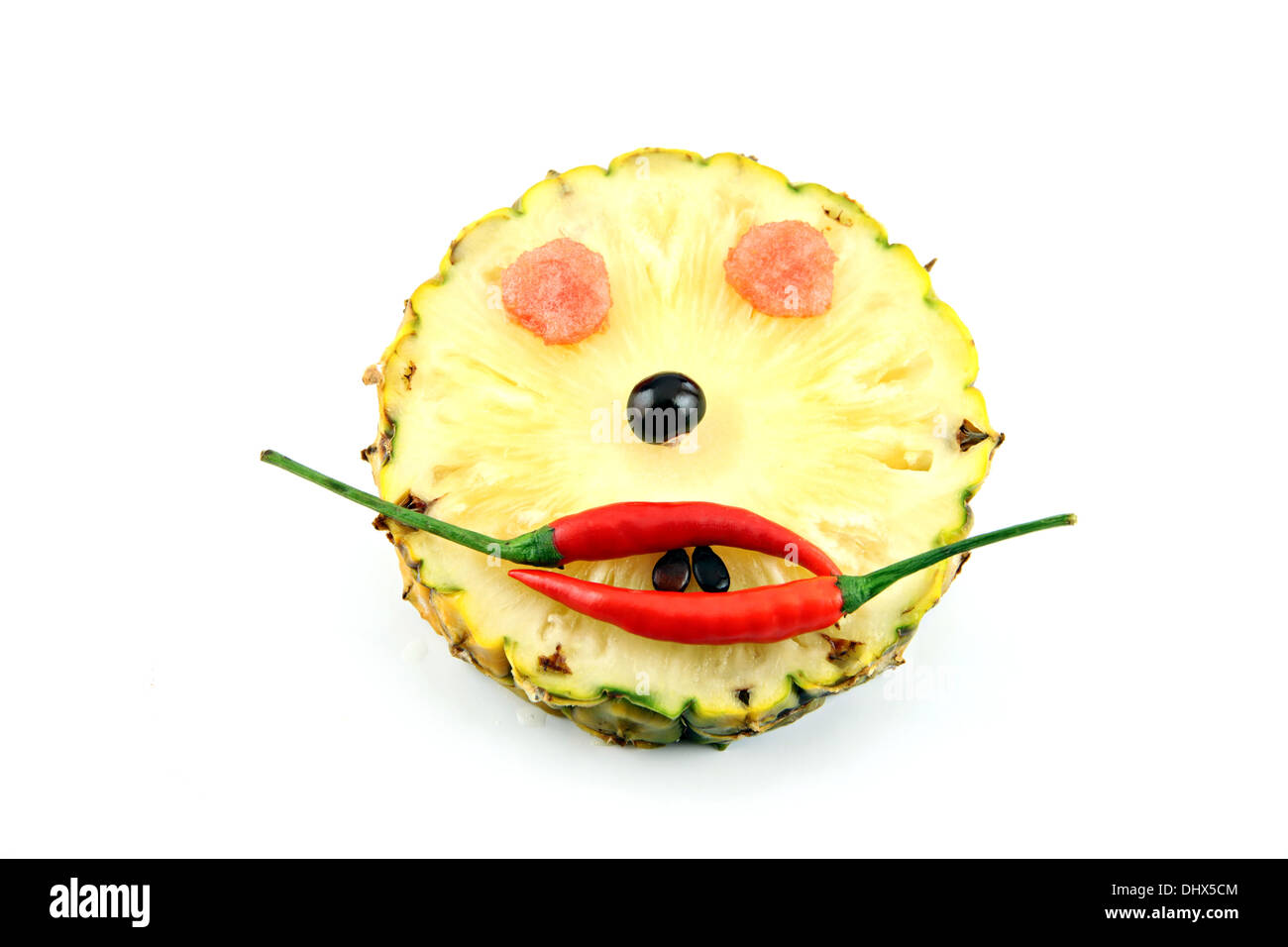 Happy Face of Emotion Bild aus mix Obst auf weißem Hintergrund. Stockfoto