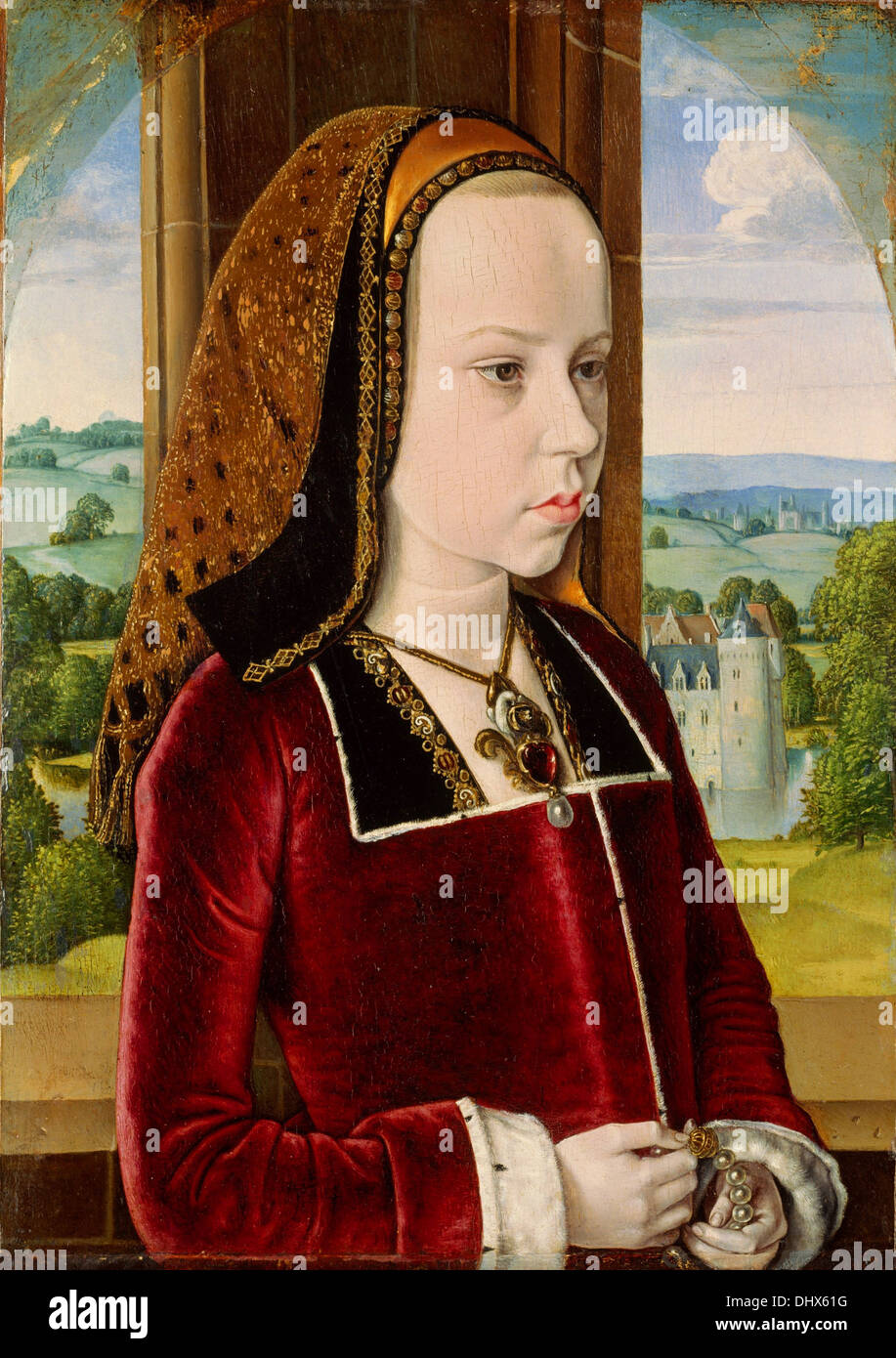 Porträt von Margarete von Österreich - von Jean Hey, 1491 Stockfoto