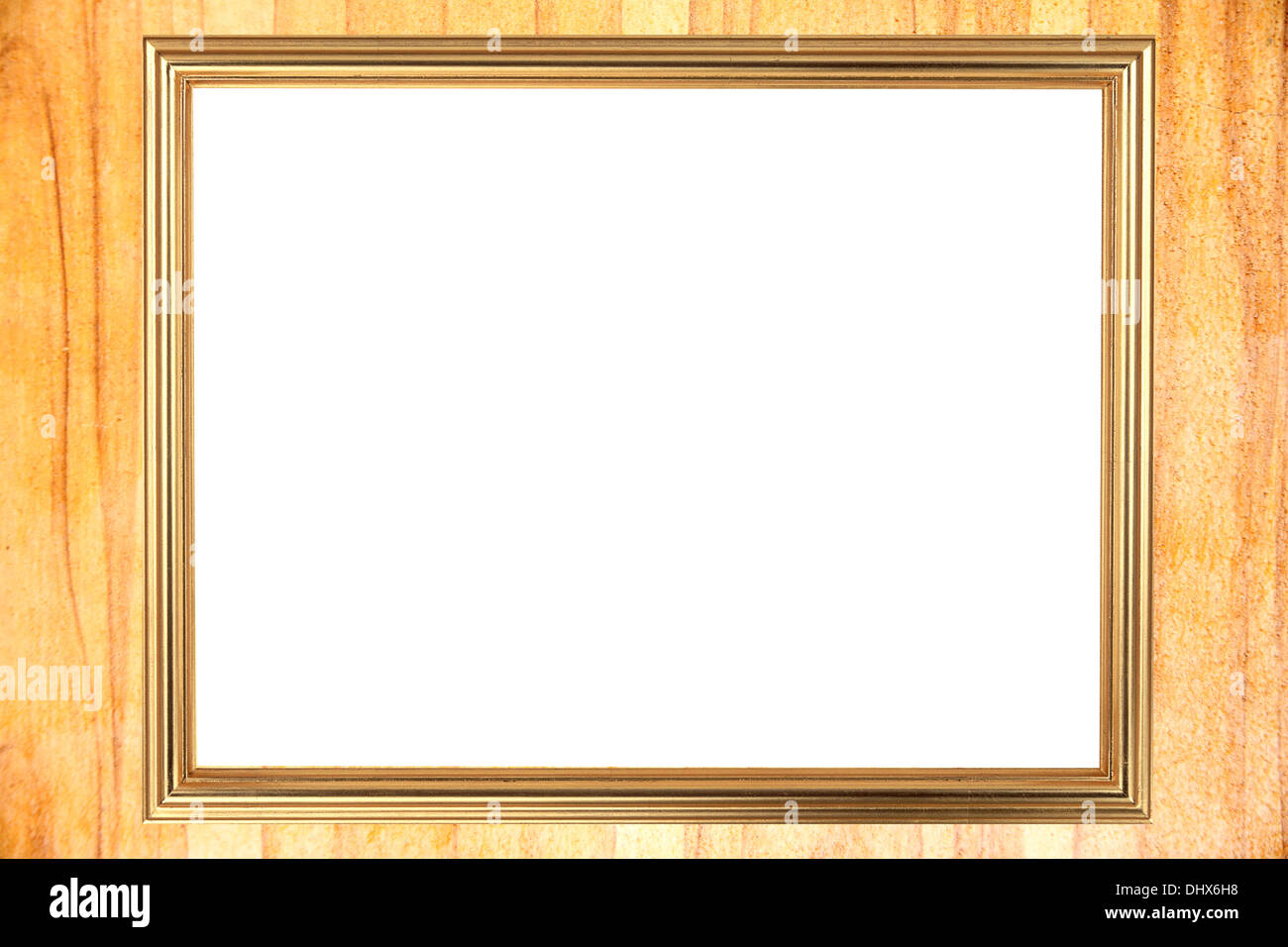 Das Gold Rahmen auf durch Polieren die Holzplanken auf polierten Schönheit. Stockfoto