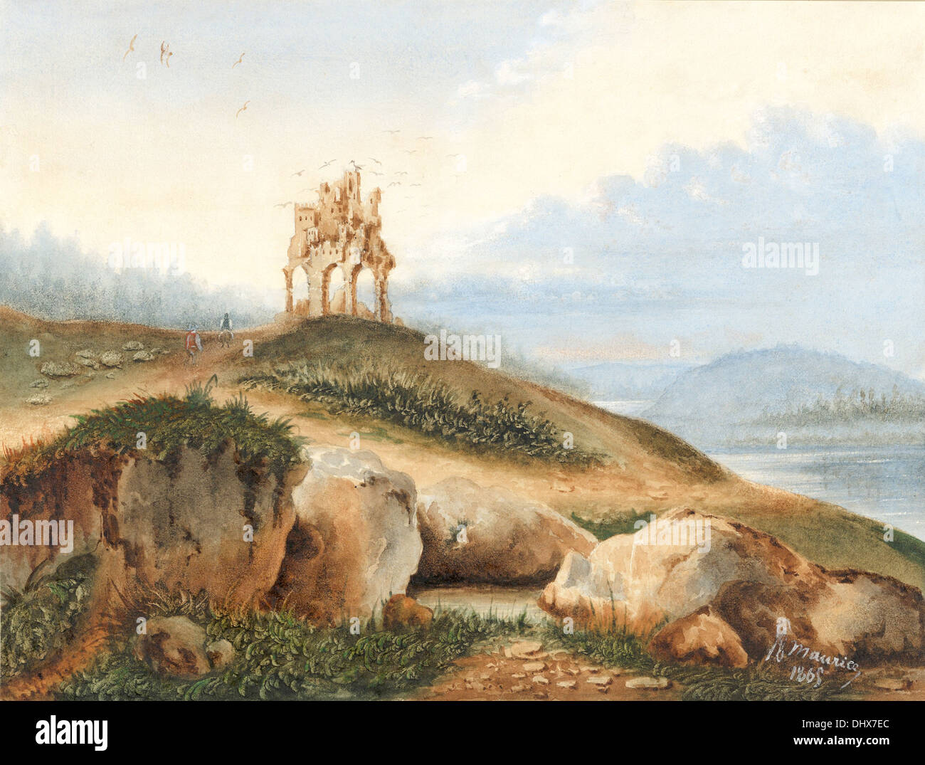 Landschaft mit einem fantastischen Schloss - von George Sand, 1865 Stockfoto
