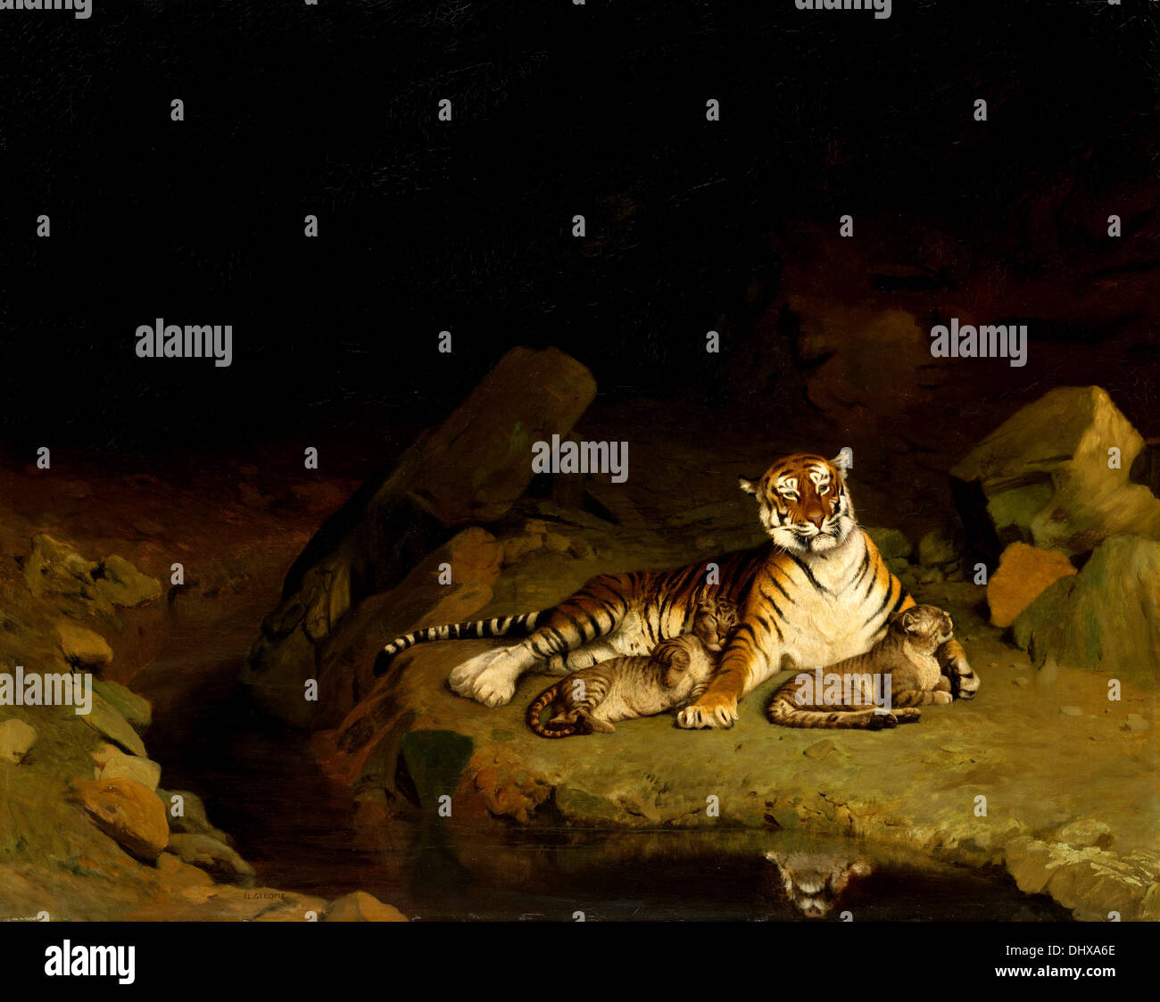 Tiger und Jungtiere - von Jean-Léon Gérôme, 1884 Stockfoto