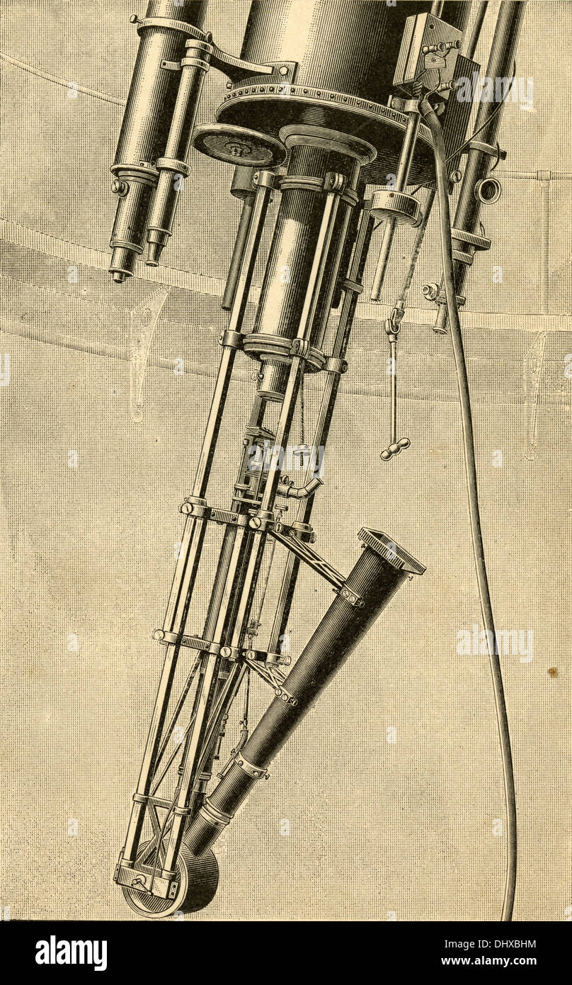 1897-Gravur, Telespectroscope für Fotografie ausgestattet. Aus Lehrbuch, Elemente der Astronomie (Revised) durch Charles A. Young. Stockfoto