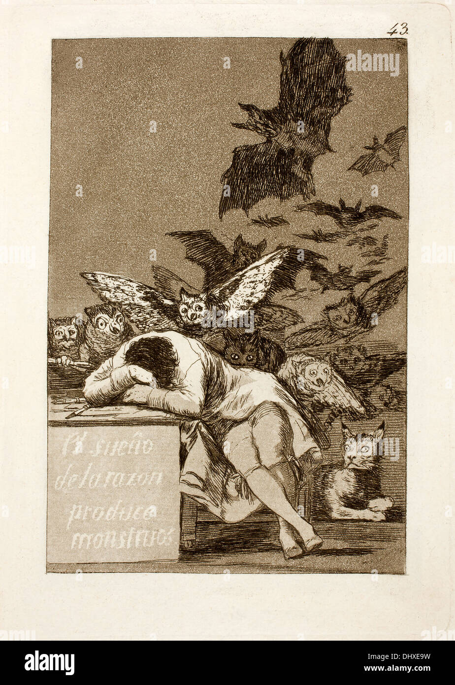 Der Schlaf des Grundes produziert Monster - von Francisco Goya, 1797 Stockfoto
