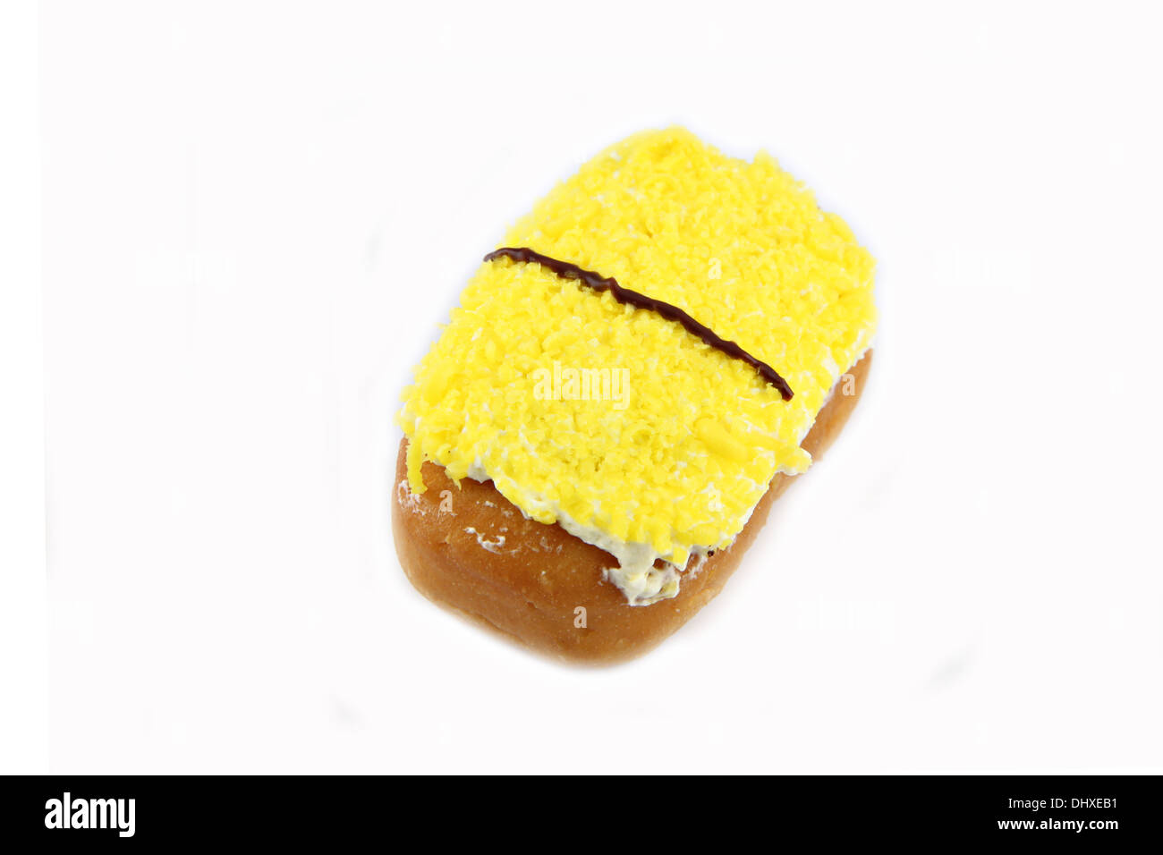 Gelbe Farbe Sushi Donuts auf weißem Hintergrund. Stockfoto