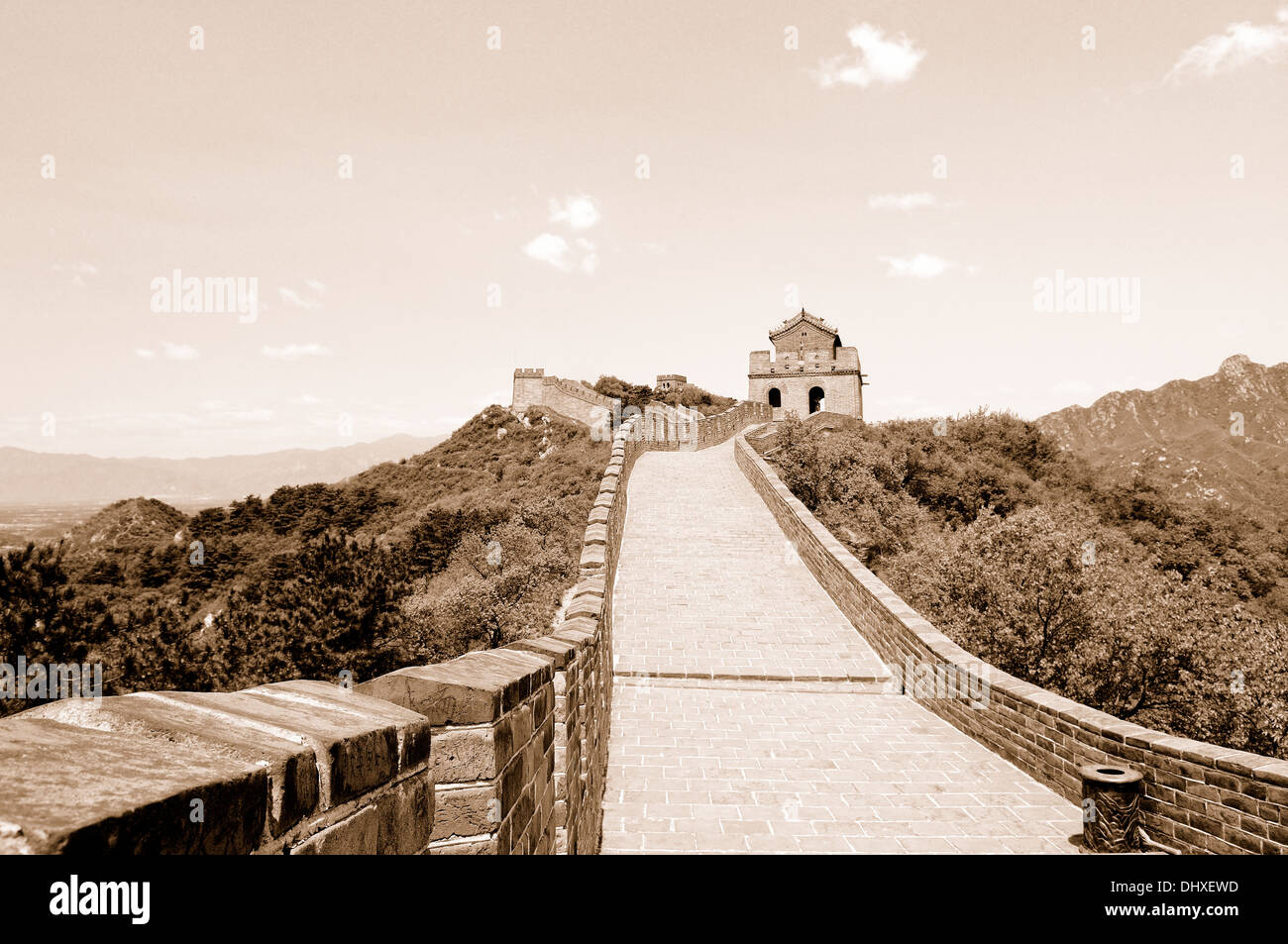 auf der chinesischen Mauer-sepia Stockfoto