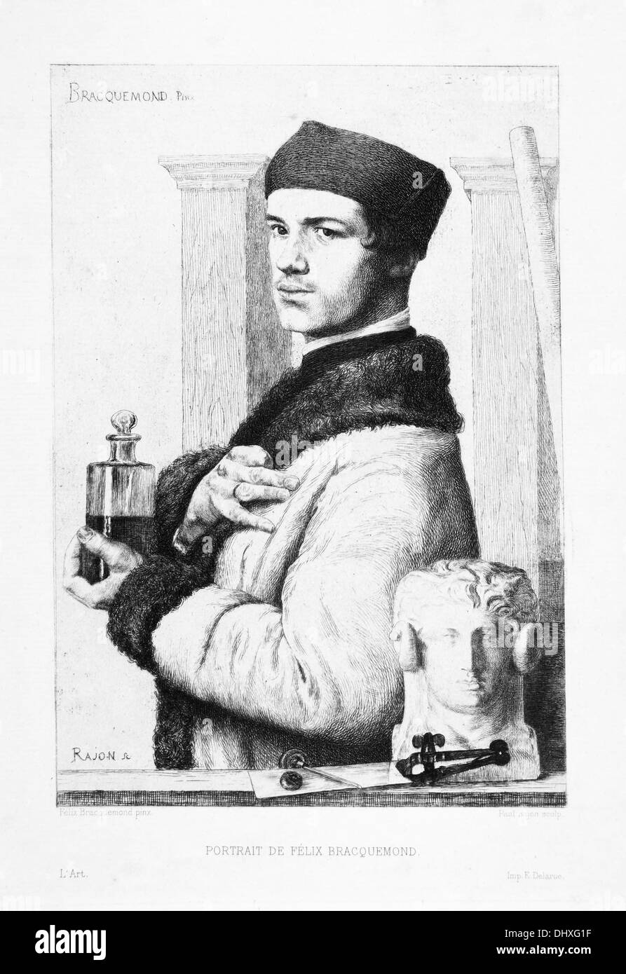 Selbstporträt von Félix Bracquemond - von Félix Bracquemond, 1872 Stockfoto