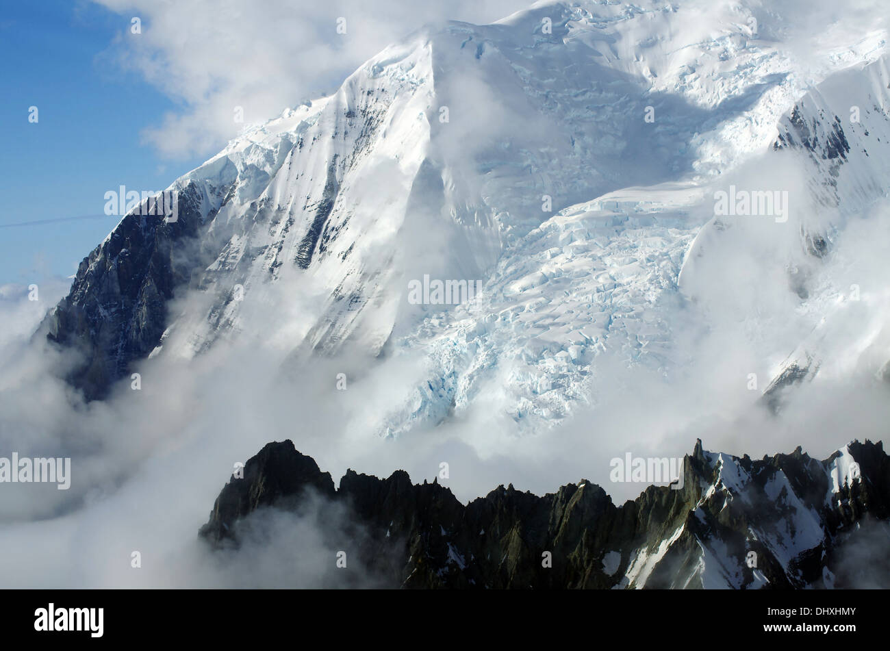 Flug über die höchsten Gipfel in Alaska Stockfoto