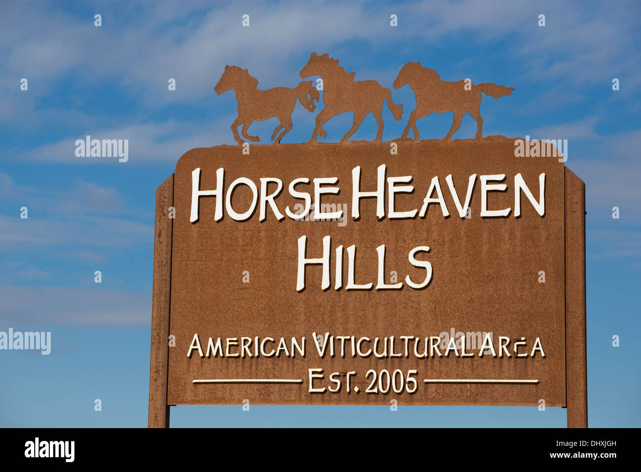 Horse Heaven Hills AVA unterzeichnen, Patterson, Washington. Stockfoto