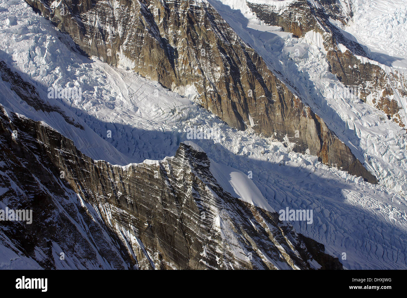 Flug über die höchsten Gipfel in Alaska Stockfoto