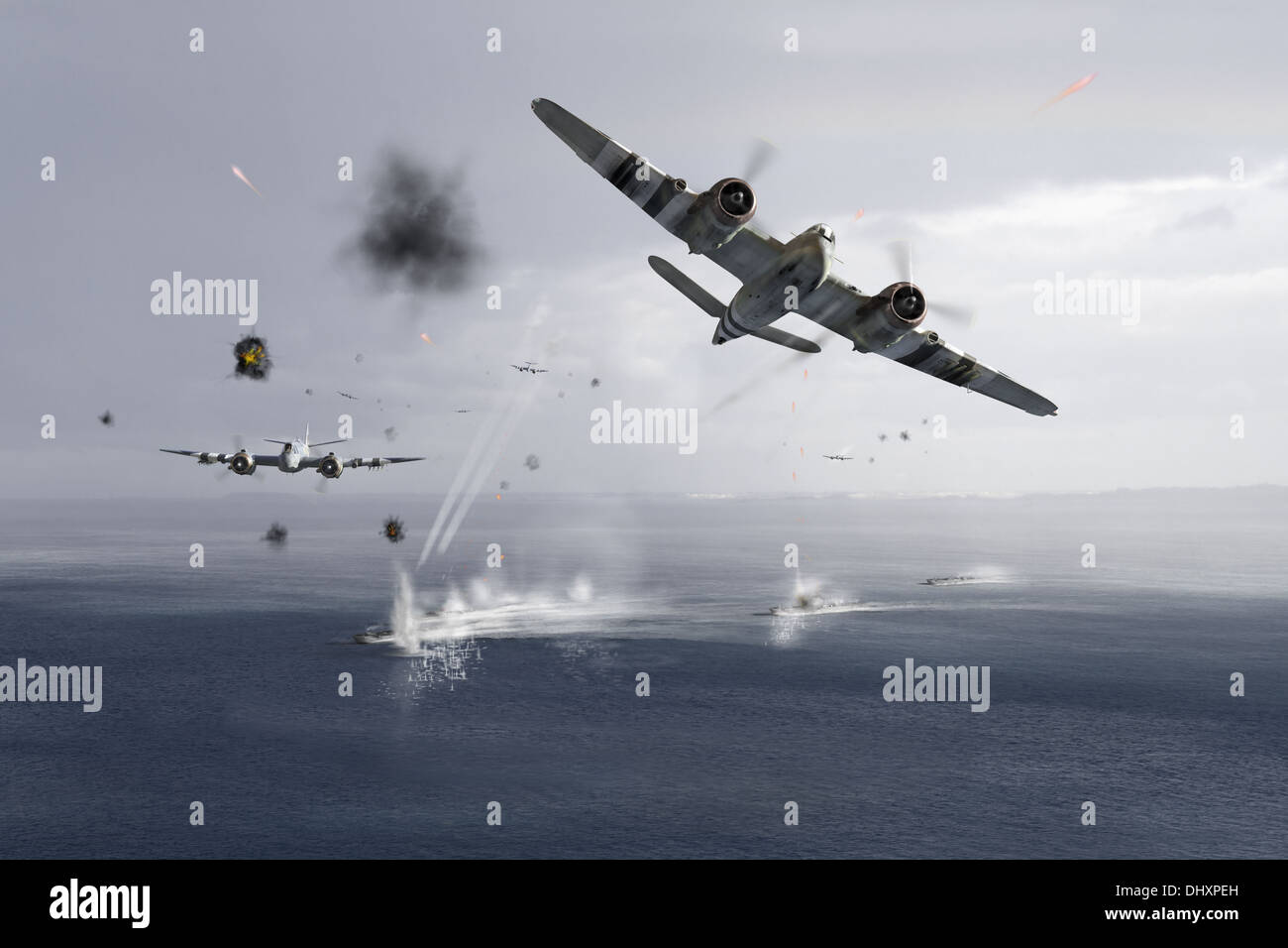 RAF Bristol Beaufighters tragen d-Day "Invasion Streifen" Angriff schnell deutsche E-Boote, die alliierte Schifffahrt gefährden. Stockfoto