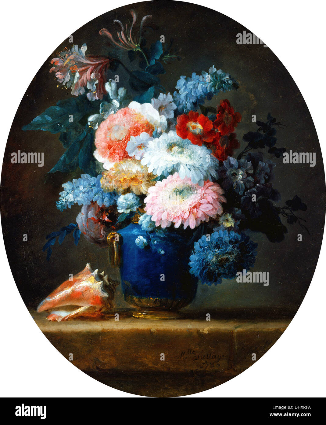 Vase mit Blumen und Muschel - von Anne Vallayer-Coster, 1780 Stockfoto