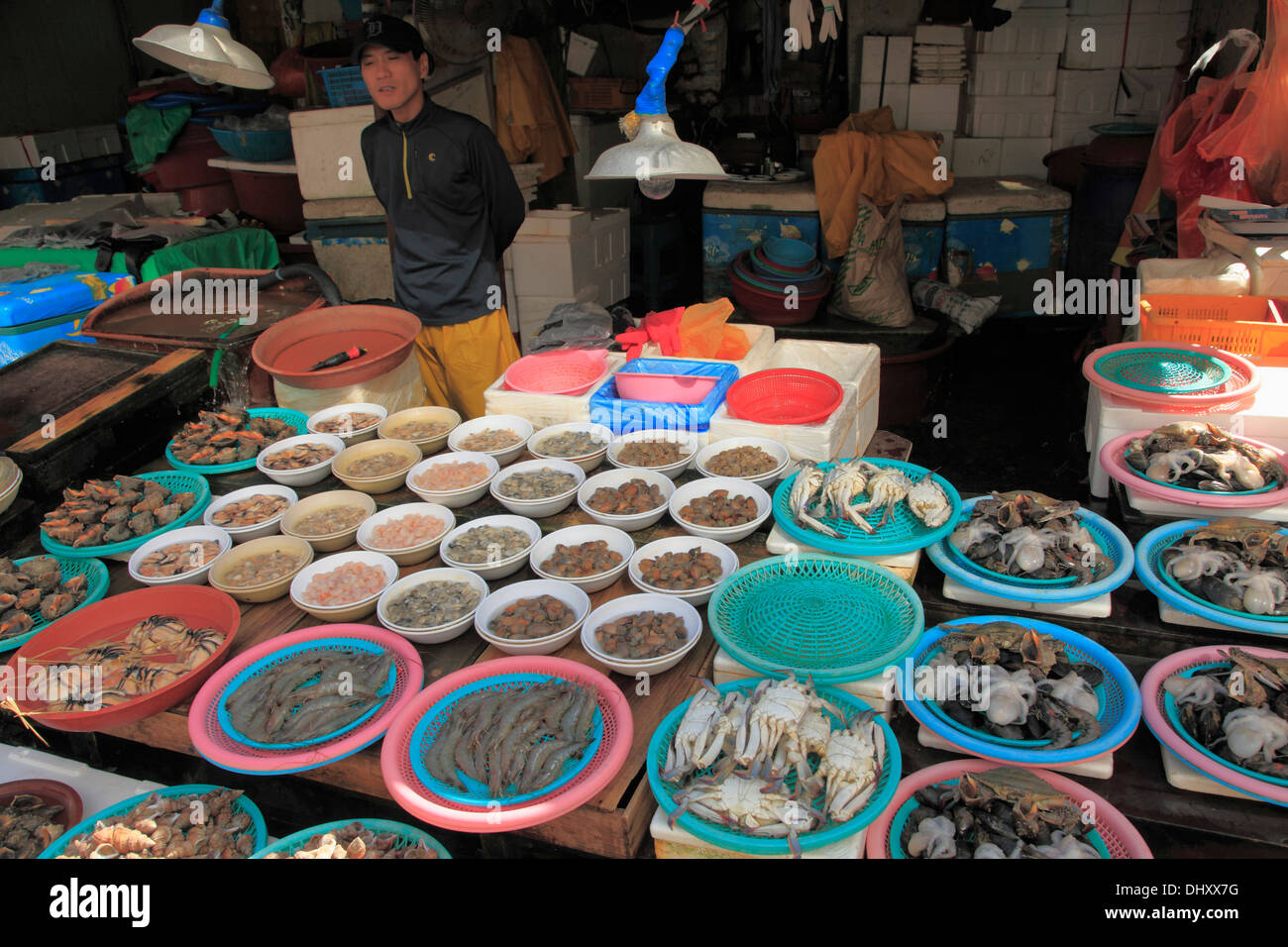 Südkorea, Busan, Jagalchi Fischmarkt, Stockfoto