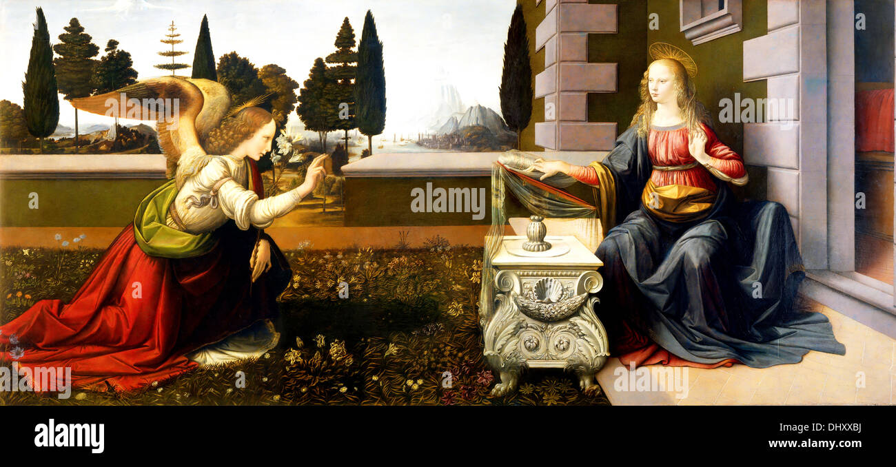 Verkündigung - von Leonardo Da Vinci, 1475 Stockfoto