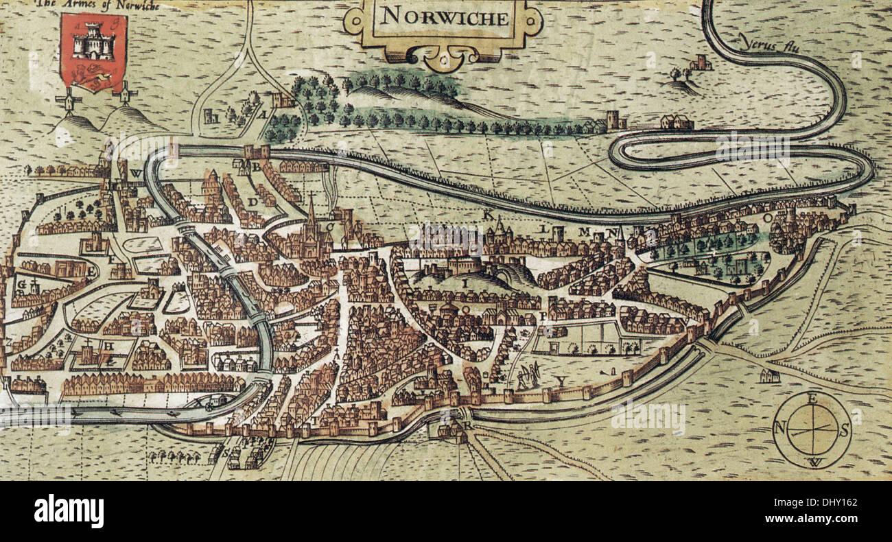 Alte Karte Von Norwich England Durch John Speed 1611 Stockfotografie Alamy