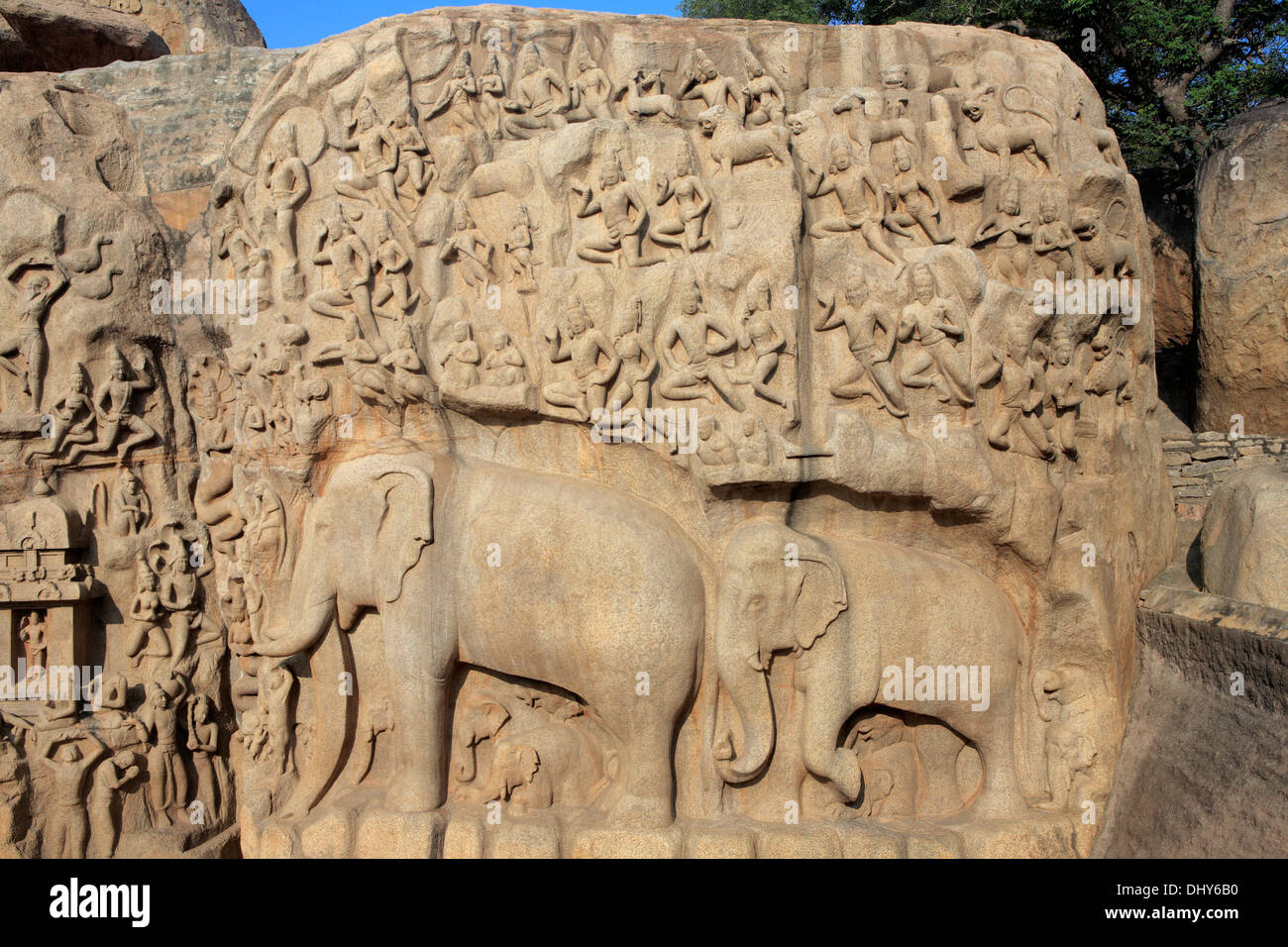 Pancha Rathas, cave Tempel (7. Jahrhundert), Mahabalipuram, Tamil Nadu, Indien Stockfoto