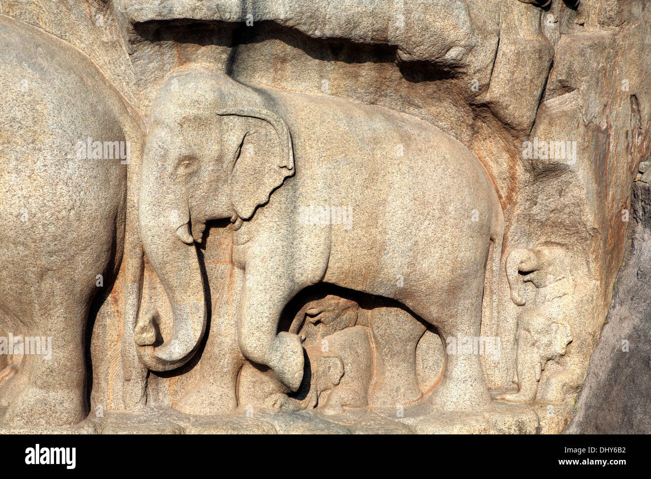 Pancha Rathas, cave Tempel (7. Jahrhundert), Mahabalipuram, Tamil Nadu, Indien Stockfoto